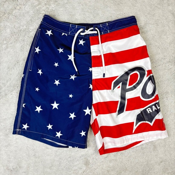 Polo Ralph Lauren American Flag Swim Trunks Board Shorts USA Summer Preppy Men M - Picture 1 of 12